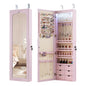 Wall & Door Mounted Jewellery Cabinet, 5 LED Lighted Lockable Jewelry Armoire with Full-Length Mirror