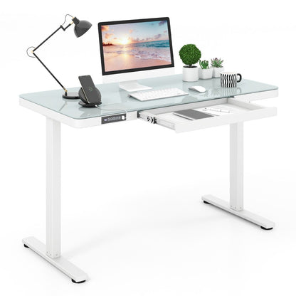 120 x 60 CM Whole-Piece Glass Standing Desk with Drawers