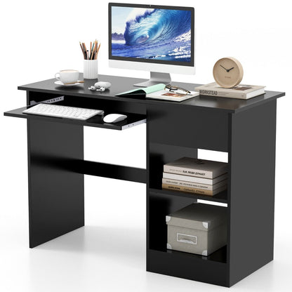 Wooden Computer Desk with Pull-out Keyboard Tray and Adjustable Storage Shelves