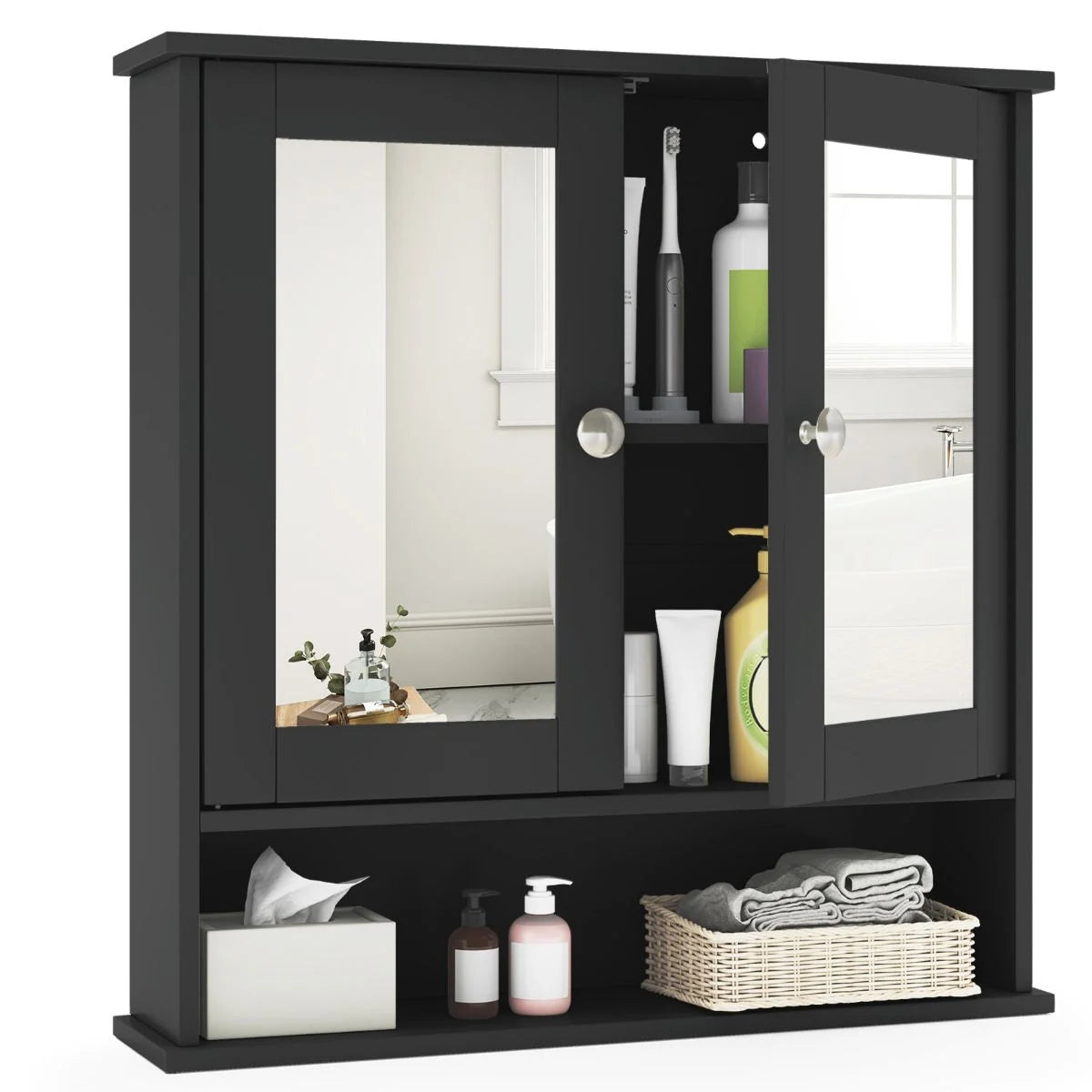 Double Door Wall Mounted Storage Cupboard with Adjustable Shelf and Compartment