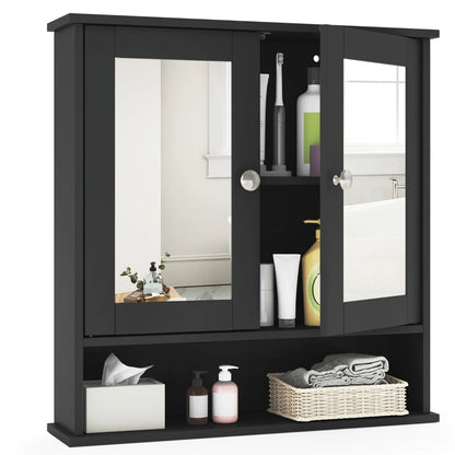 Double Door Wall Mounted Storage Cupboard with Adjustable Shelf and Compartment