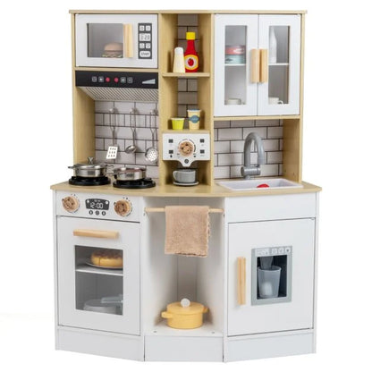Wooden Kitchen Playset with Sound and Light for Boys Girls