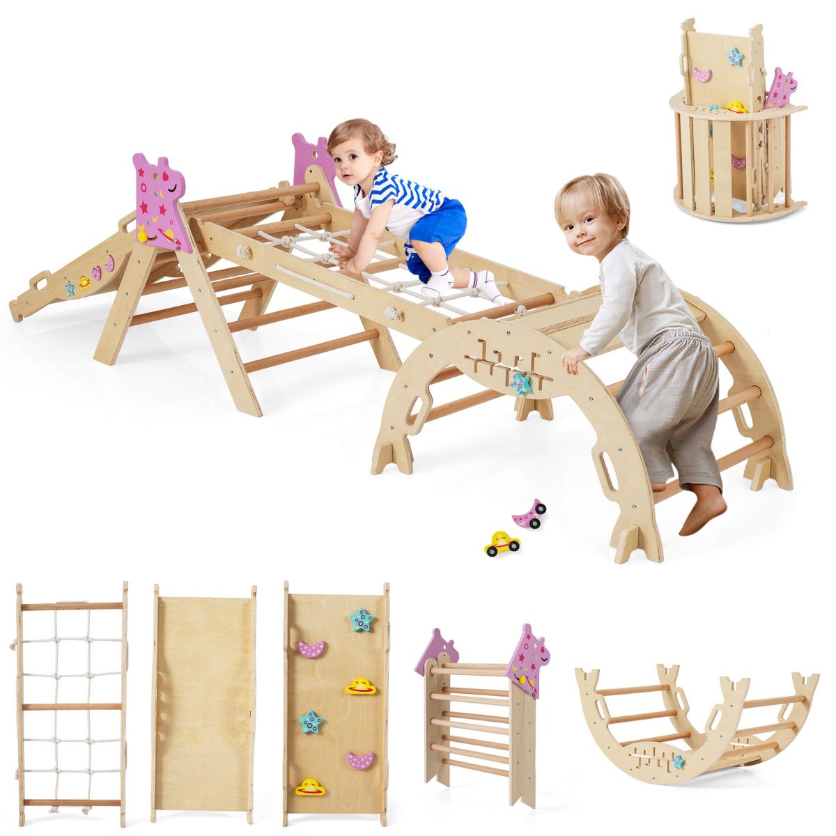 Wooden Montessori Climbing Set with Climbing Rope and Ladder