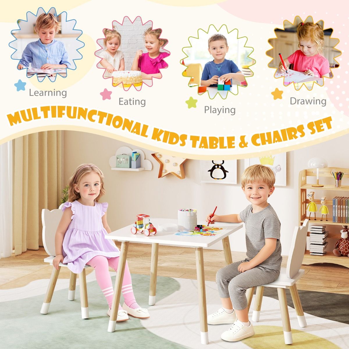 Wooden Toddler Desk and Chair Set for Classroom