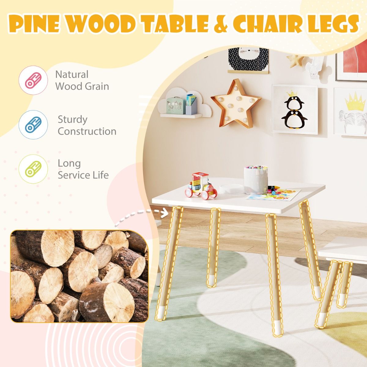 Wooden Toddler Desk and Chair Set for Classroom